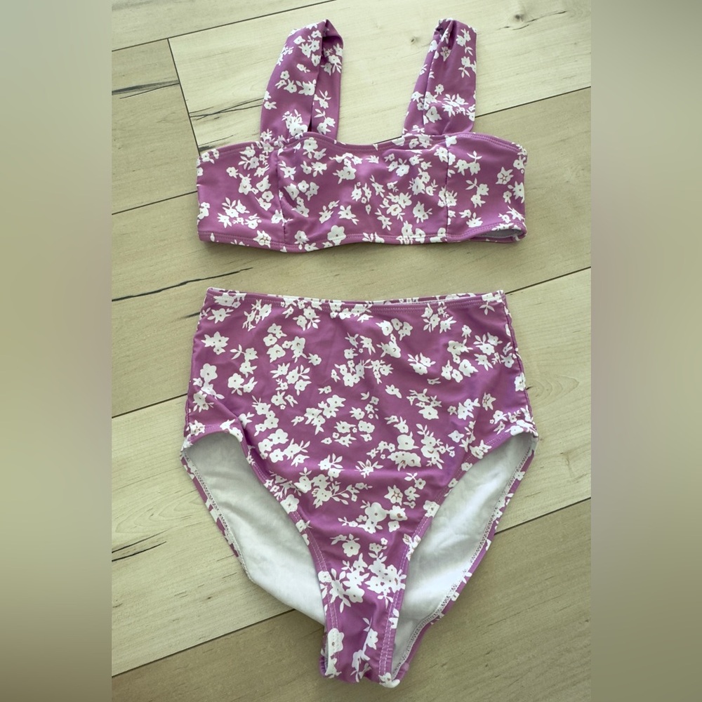 Floral Bikini Set in Purple and White